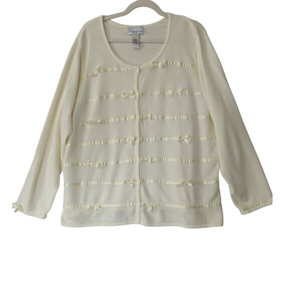 Vintage Susan Graver Style Womens Ivory Dainty Bow Cardigan‎ Sweater Size 3X - Picture 1 of 9